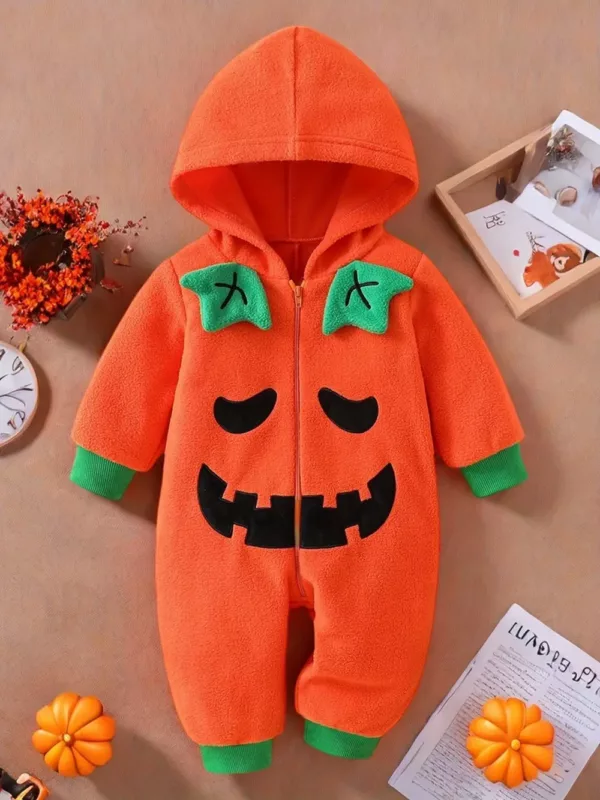 Combinaison bébé Halloween citrouille à capuche – douce et confortable