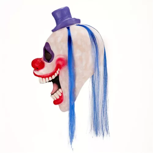 Masque de clown effrayant avec chapeau et perruque – déguisement Halloween réaliste