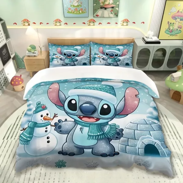 Parure de lit 3 pièces Lilo & Stitch – housse de couette dessin animé doux coton