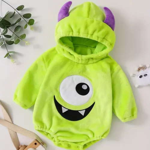 Combinaison bébé à capuche monstre 3D avec œil unique – peluche douce et mignonne