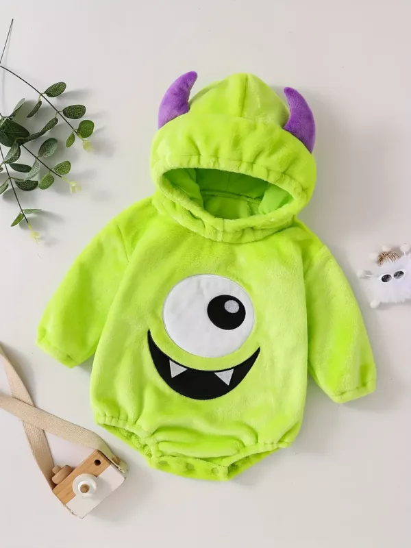 Combinaison bébé à capuche monstre 3D avec œil unique – peluche douce et mignonne