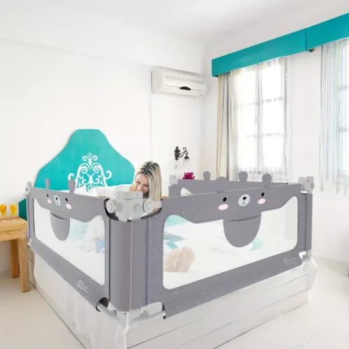 Rallonge de lit enfant motif ours – barrière rembourrée antichoc sécurisée