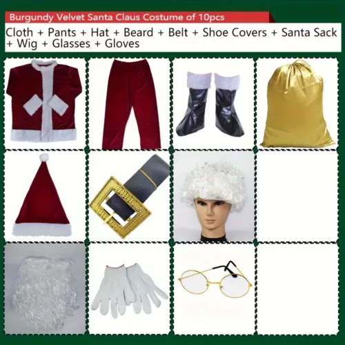 Déguisement Père Noël adulte complet – manteau, pantalon, ceinture et bonnet
