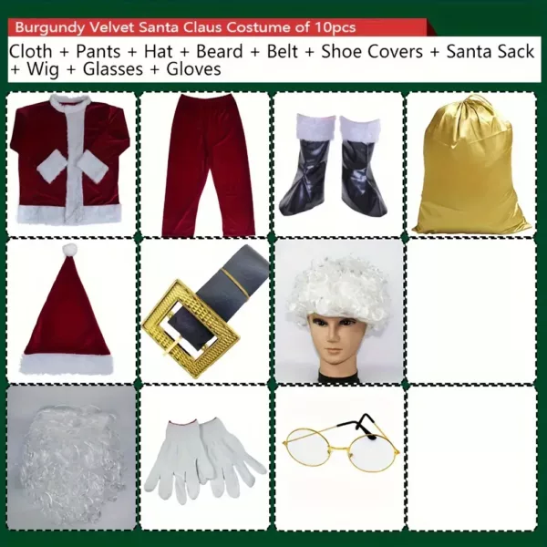 Déguisement Père Noël adulte complet – manteau, pantalon, ceinture et bonnet