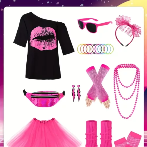 Déguisement femme années 80 – haut fluo et jupe tutu noire vintage rétro