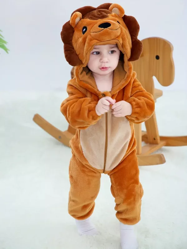 Grenouillère bébé lion avec capuche – combinaison douce et chaude animaux