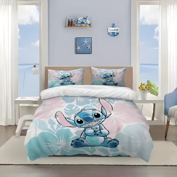 Parure de lit 3 pièces Lilo & Stitch – housse de couette et taies dessin animé doux