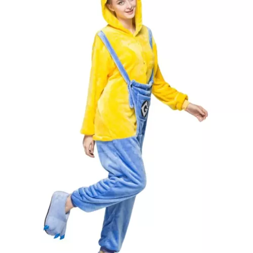 Pyjama kigurumi ours en polaire douce jaune avec capuche et poches