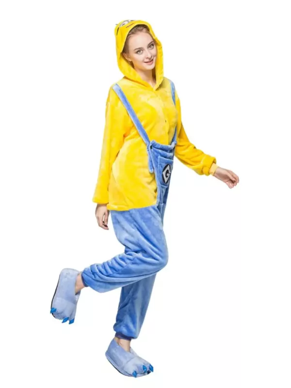 Pyjama kigurumi ours en polaire douce jaune avec capuche et poches