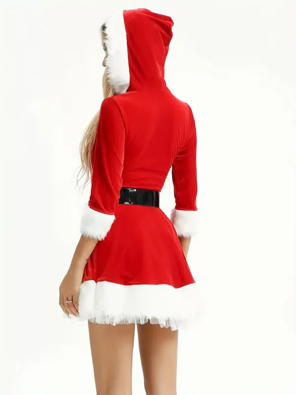 Robe de Noël femme avec capuche – style Santa chic en velours rouge