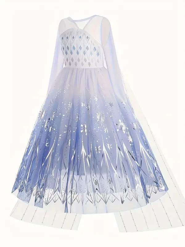 Déguisement Princesse des Neiges 8 pièces – Robe Longue avec Accessoires Fantaisie