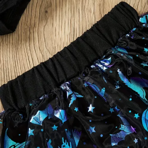 Ensemble Halloween bébé fille 3 pièces – body imprimé, jupe pailletée et bandeau
