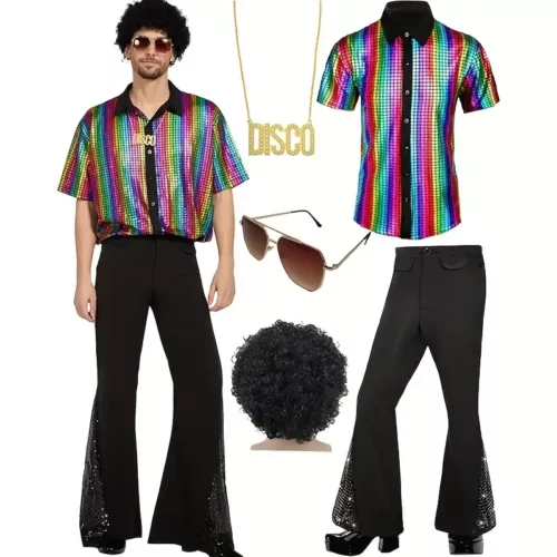 Déguisement disco garçon 70s – ensemble 5 pièces avec perruque et accessoires