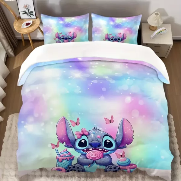 Parure de lit 3 pièces motif Lilo & Stitch – housse de couette et taies d’oreiller