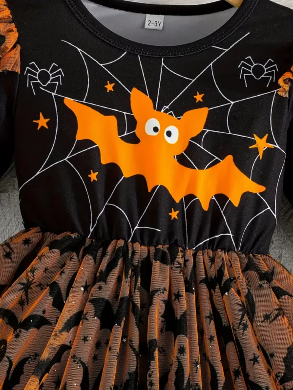 Robe tutu fille Halloween – tulle asymétrique avec motif araignée fantaisie