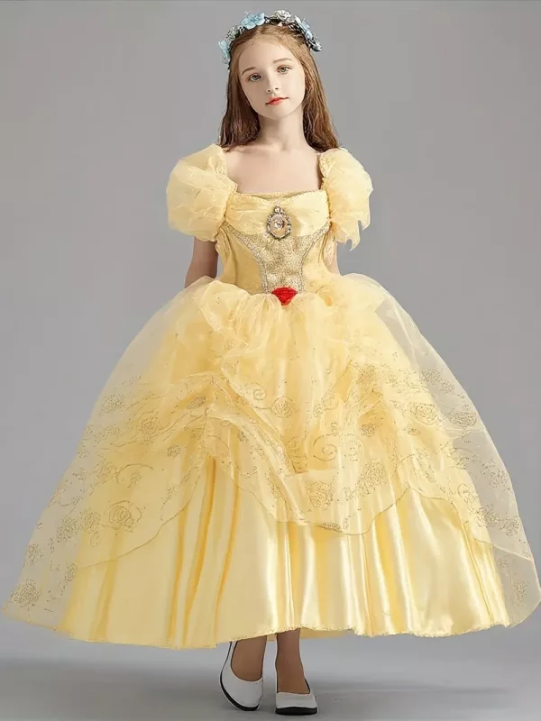 Déguisement princesse fille avec robe satinée et diadème doré inclus