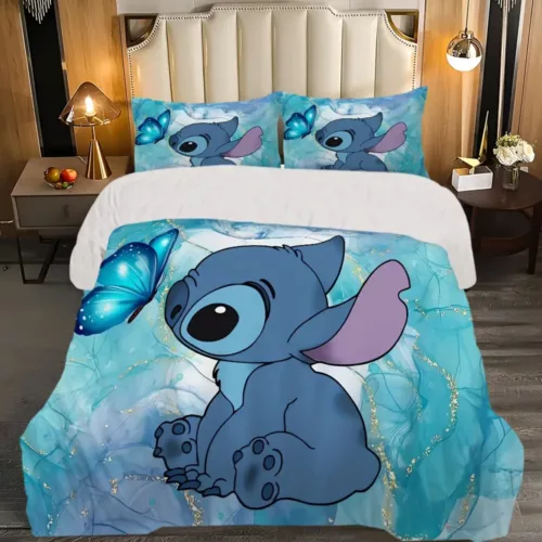 Parure de lit 3 pièces Lilo & Stitch – Housse de couette + taies d’oreiller motif cartoon