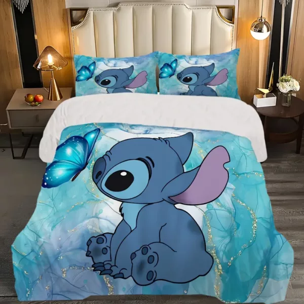 Parure de lit 3 pièces Lilo & Stitch – Housse de couette + taies d’oreiller motif cartoon