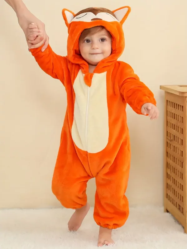 Combinaison renard enfant à capuche – pyjama doux pour déguisement ou fête