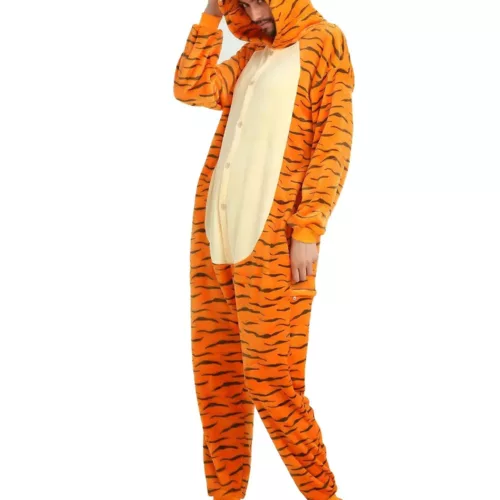 Combinaison pyjama tigre adulte en peluche – costume douillet pour cosplay et maison