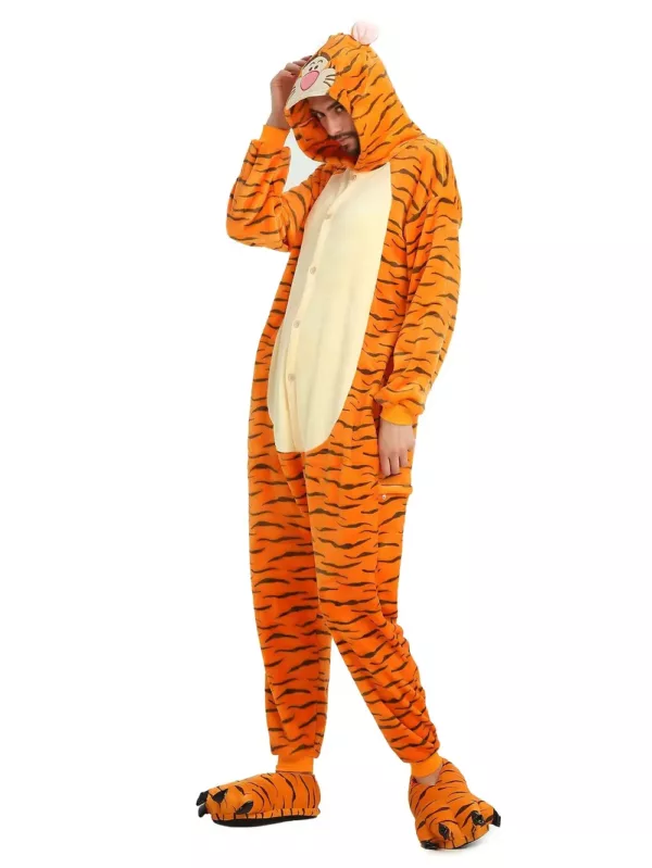 Combinaison pyjama tigre adulte en peluche – costume douillet pour cosplay et maison