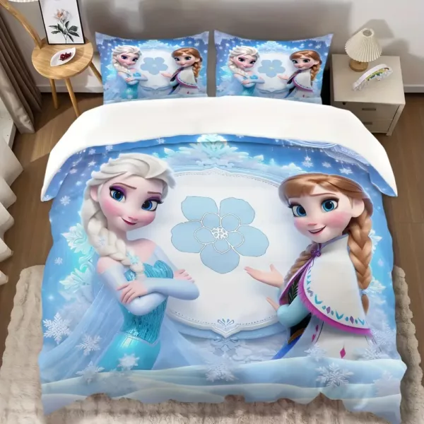 Parure de lit 3 pièces motif Reine des Neiges – housse douce + 2 taies
