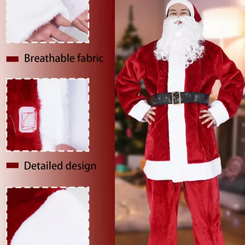 Déguisement Père Noël 4 pièces ultra-épais – Chapeau, haut, pantalon, ceinture