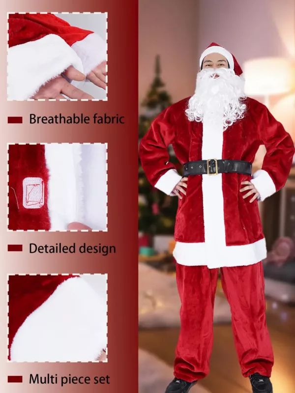 Déguisement Père Noël 4 pièces ultra-épais – Chapeau, haut, pantalon, ceinture