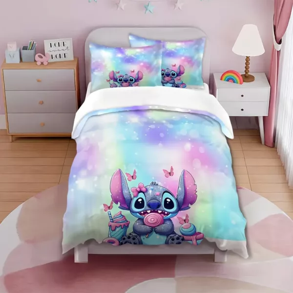 Parure de lit 3 pièces motif Lilo & Stitch – housse de couette et taies d’oreiller