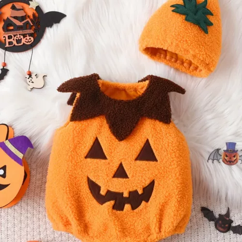 Déguisement bébé citrouille en peluche – ensemble 2 pièces avec chapeau amusant