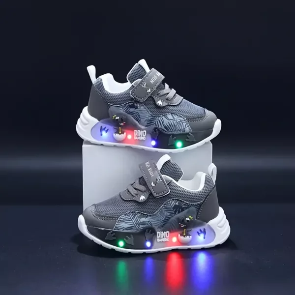 Baskets enfant LED dinosaures – sneakers lumineux garçon fille antichoc