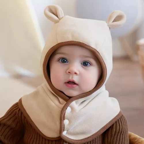 Ensemble bonnet enfant hiver – cache-cou et cagoule motif ours (lot de 2)