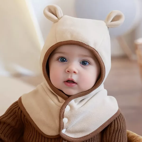 Ensemble bonnet enfant hiver – cache-cou et cagoule motif ours (lot de 2)