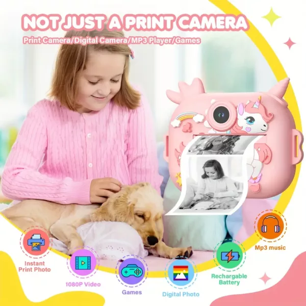 Appareil photo instantané enfant 2 en 1 avec selfie, vidéo HD et impression thermique