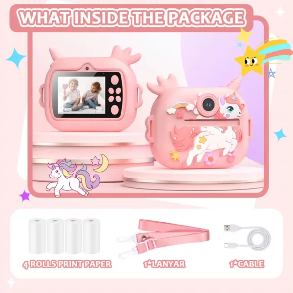Appareil photo instantané enfant avec impression thermique – licorne ludique 48MP