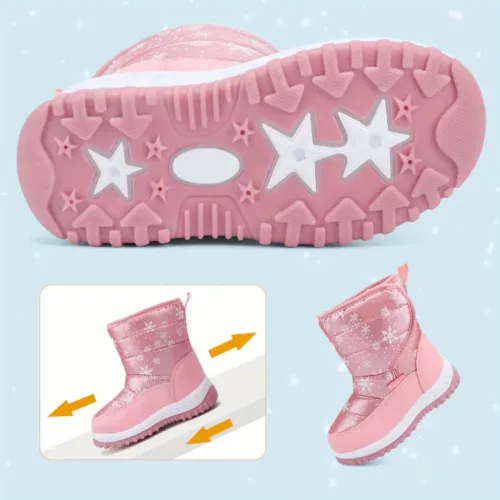 Bottes de neige enfant imperméables doublées fourrure – hiver mixte chaud antidérapant