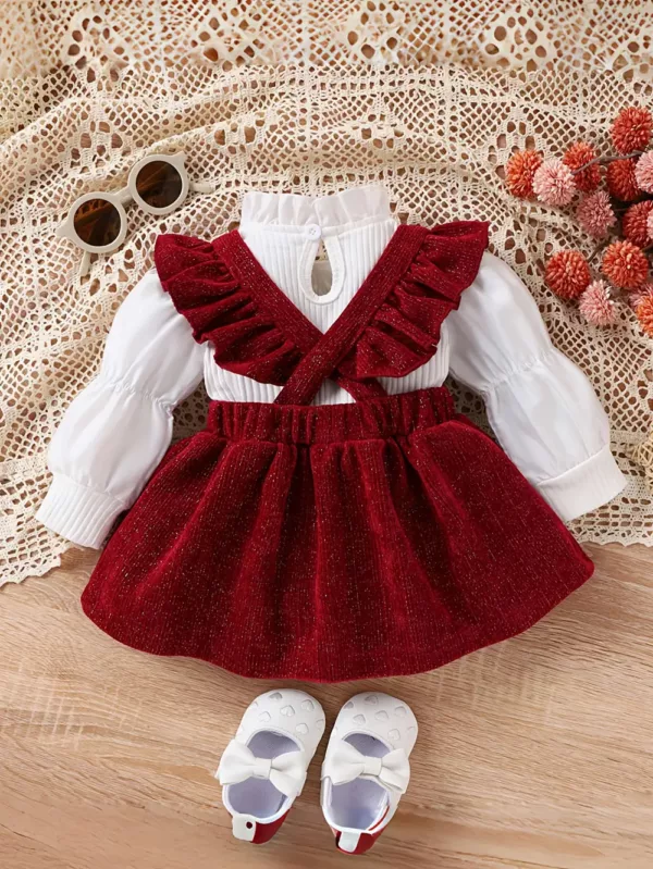 Ensemble robe longue bébé fille style princesse – 2 pièces col fantaisie nœud doré