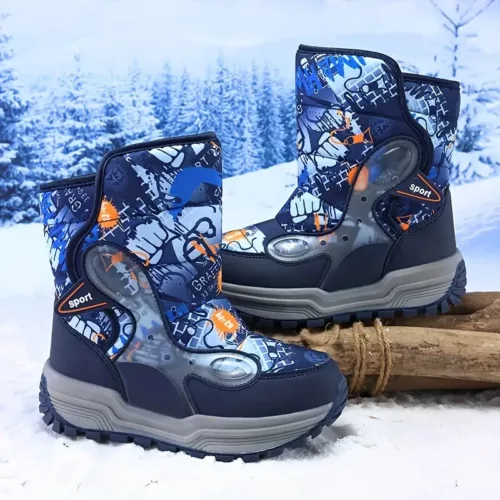 Bottes de neige enfant imperméables à motifs – doublées chaud pour l’hiver