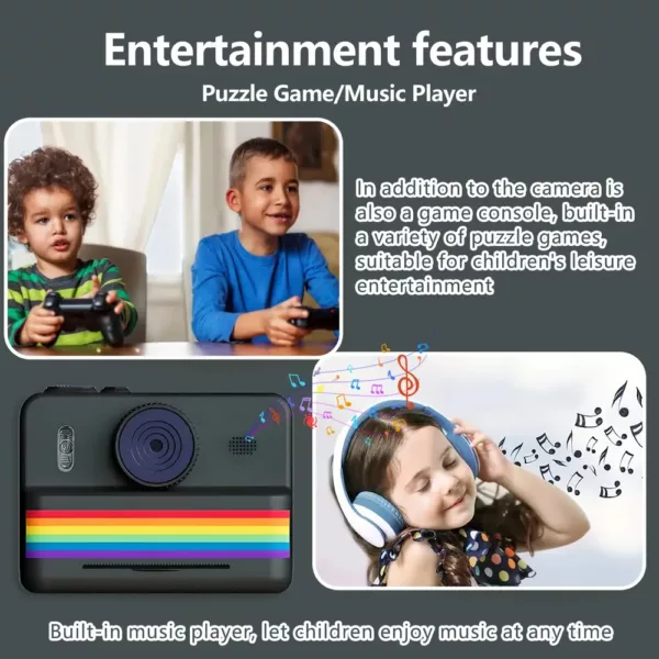 Appareil photo instantané enfant – Caméra numérique HD avec jeux intégrés