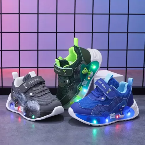 Baskets enfant motif dinosaure – chaussures légères respirantes demi-saison