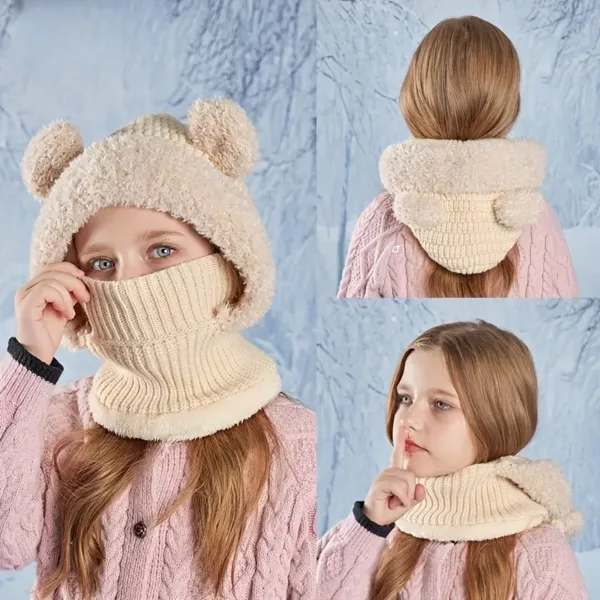 Ensemble bonnet, cache-cou et masque enfant en tricot chaud – mixte hiver