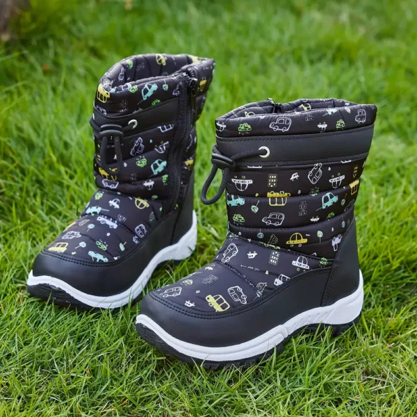 Bottes de neige enfant imperméables avec motif fleurs et dessins animés chaleureux