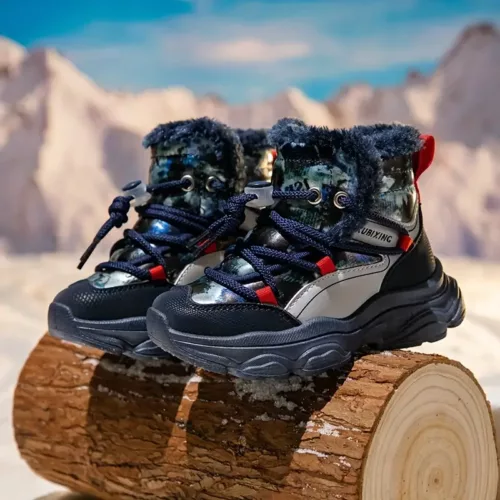 Bottes de neige fille fourrées polaire – montantes confort avec lacets élastiques