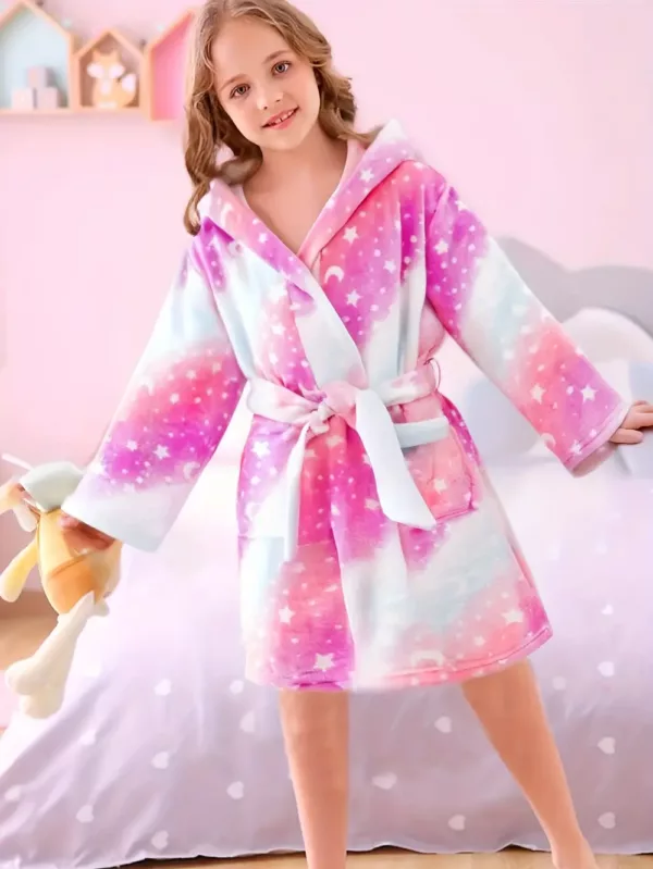 Peignoir enfant à capuche – motif dessin animé doux et confortable pour fille