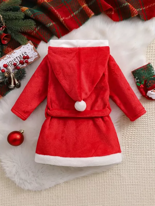 Peignoir enfant en polaire douce avec capuche et bordure blanche – style Noël