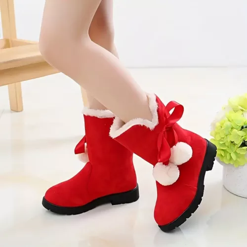 Bottes de neige fille fourrées polaire – fermeture zip, semelle PVC antidérapante