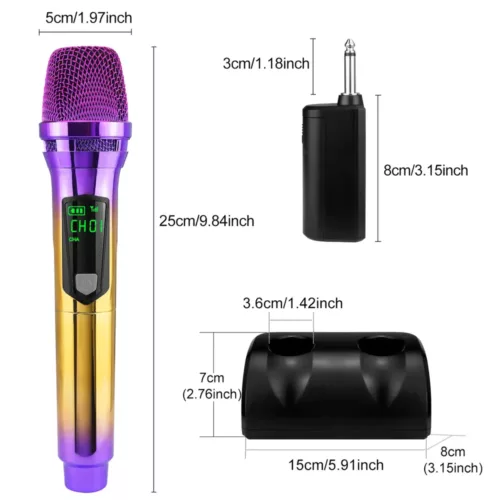 Microphones sans fil avec base rechargeable – duo dynamique compatible 3,5 mm & 6,35 mm
