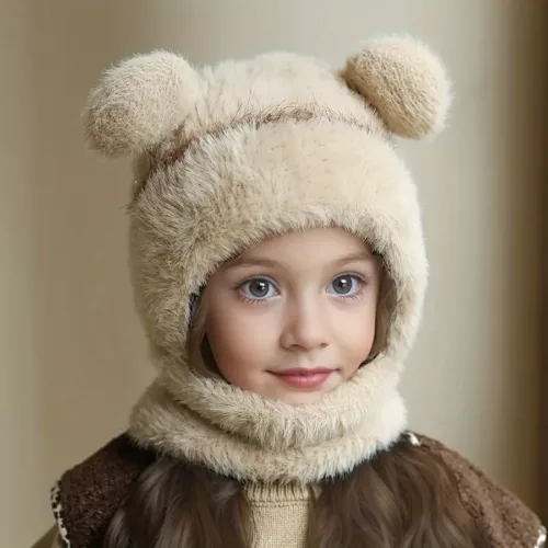 Bonnet enfant tricoté avec cache-cou intégré – chaud et idéal en hiver