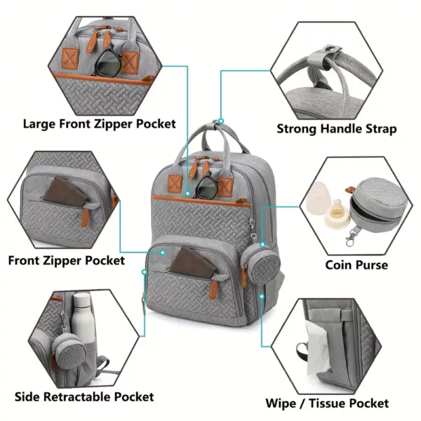 Sac à dos bébé multifonction avec attaches poussette et boîtier à sucette intégré