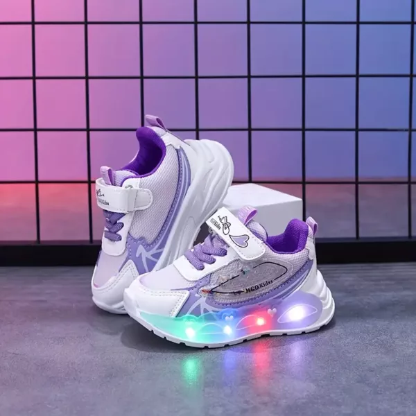 Baskets LED fille avec paillettes et cœurs – respirantes et ludiques